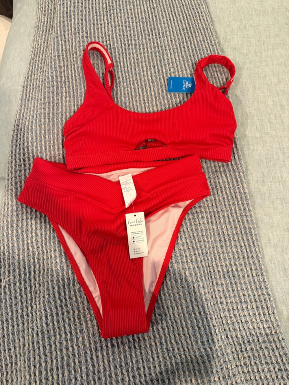 Cupshe Red Ribbed Two-Piece Bikini Set